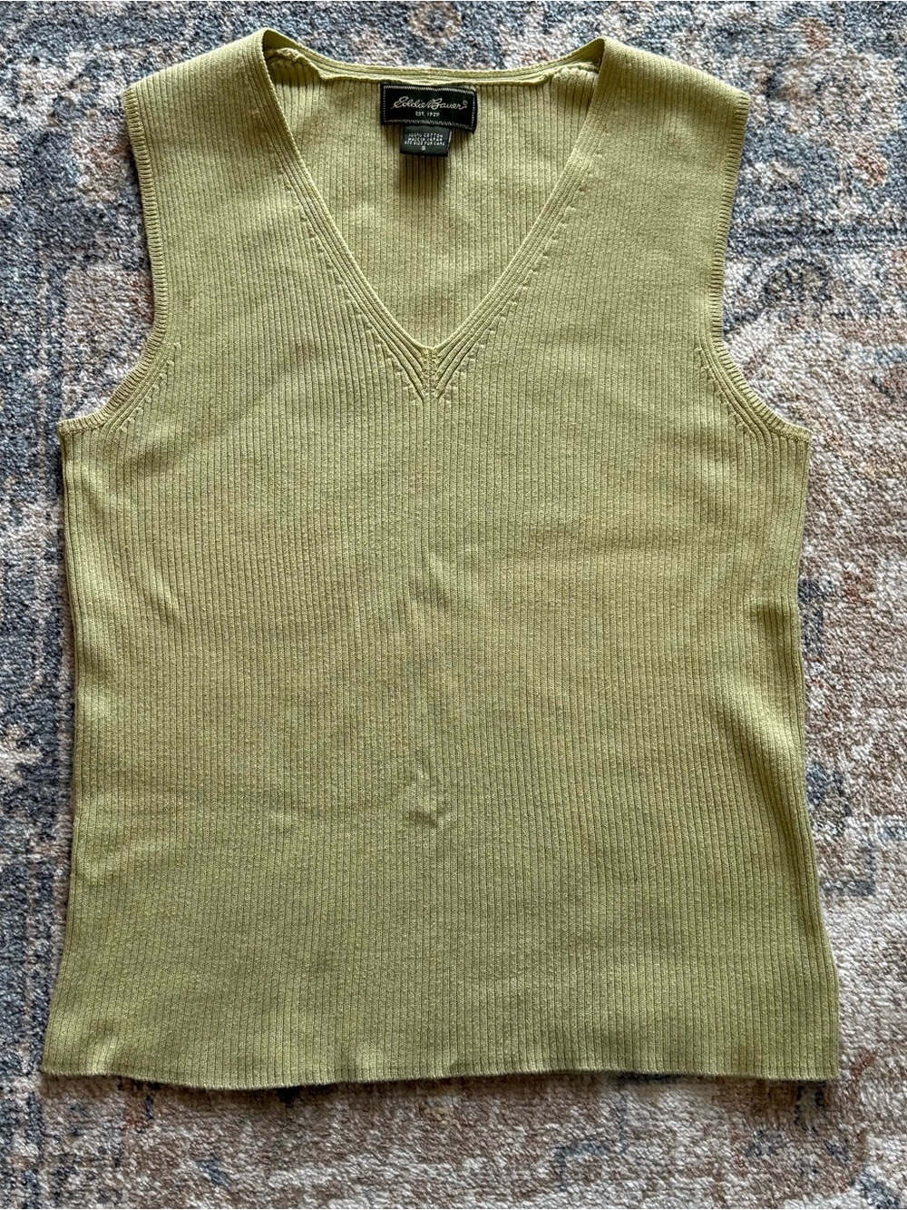 Eddie Bauer Light Olive Ribbed 100% Cotton Sweater Vest